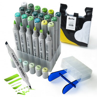 Dvipusiai markeriai-flomasteriai ARRTX Oros, 24 spalvų, žalio atspalvio