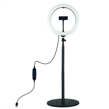 LED žiedinė lempa 26cm, su stovu 25.5-140.7cm, USB