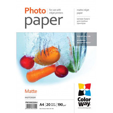 ColorWay Matte Photo Paper, 20 Sheets, A4, 190 g/m