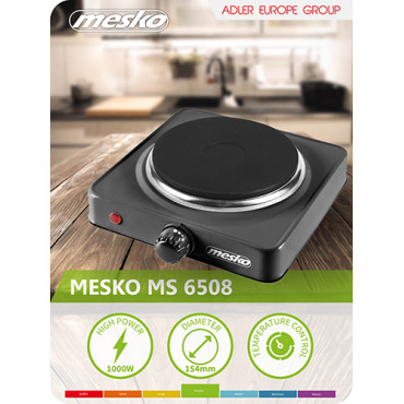 Mesko Hob MS 6508 Number of burners/cooking zones 1, Black, Table top, Electric