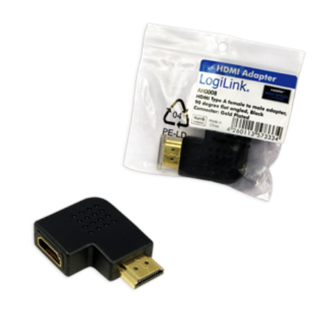 HDMI Adapter, AM to AF in 90 degree flat angled Logilink
