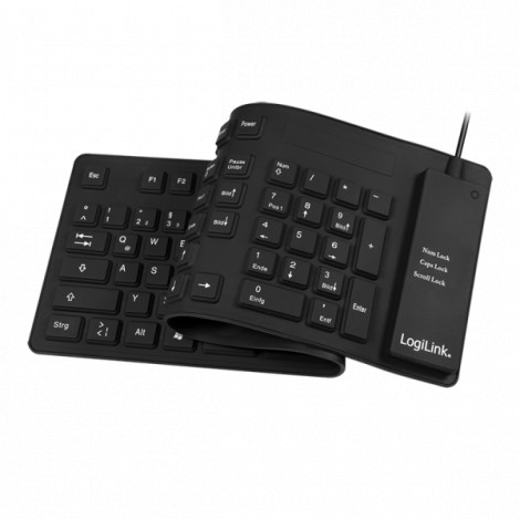 Logilink Flexible waterproof Keyboard USB + PS/2 ID0019A Wired, USB Type A male, German (QWERTZ), Black