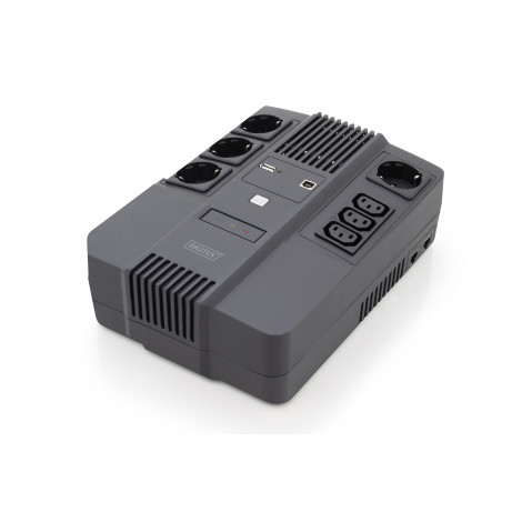 Digitus All-in-One UPS, 800VA/480W, LED 12V/9Ah x1, 4x CEE 7/7,3x IEC C13, USB, RJ45