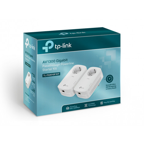 TP-LINK AV1300 Gigabit Passthrough Powerline Starter Kit TL-PA8010P KIT 1300 Mbit/s, Ethernet LAN (RJ-45) ports 1, No Wi-Fi, Ext