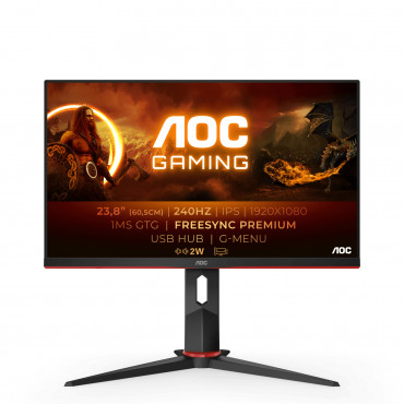 AOC Monitor 24G2ZU/BK 23.8 ", IPS, FHD, 1920 x 1080, 16:9, 1 ms, 350 cd/m , Black, Headphone out (3.5mm), 240 Hz, HDMI ports qua