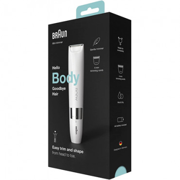 Braun Body Mini Trimmer BS1000 Number of power levels 1, Wet & Dry, White