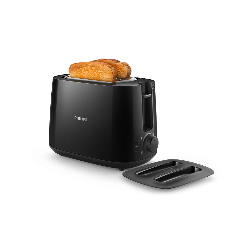 Philips Daily collection toaster HD2582/90 Black, Plastic, 900 W, Number of slots 2, Number of power levels 8, Bun warmer includ