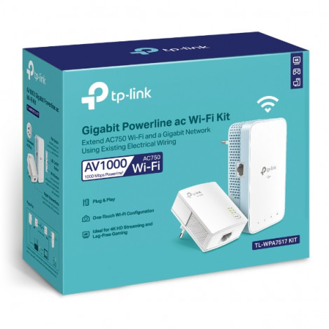 TP-Link TL-WPA7517 KIT Powerline Kit 1x10/100/1000 port, 2.4GHz&5GHz, 1000Mbps, Wall Plugged TP-LINK Gigabit Powerline Kit TL-WP