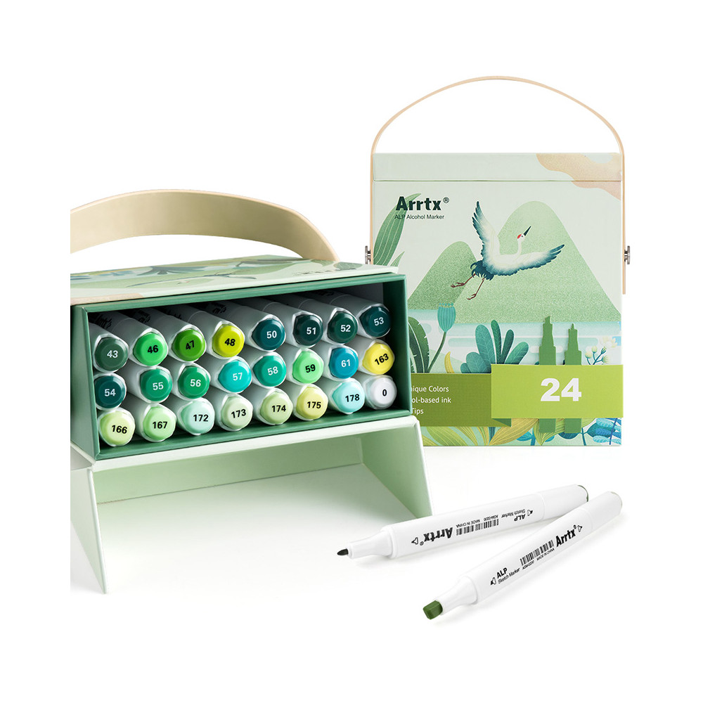 Dvipusiai markeriai-flomasteriai ARRTX Alp, 24 spalvų, žalio atspalvių