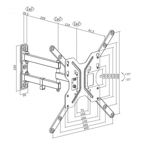 Logilink BP0016 TV Wall mount, 23"-55", tilt +15 -15 ,swievel +-90 , 395mm