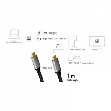 Logilink USB 3.2 Gen 2 cable, C/M to C/M, 4K/60Hz, PD,alu CUA0107 1 m, USB-C male, USB-C male