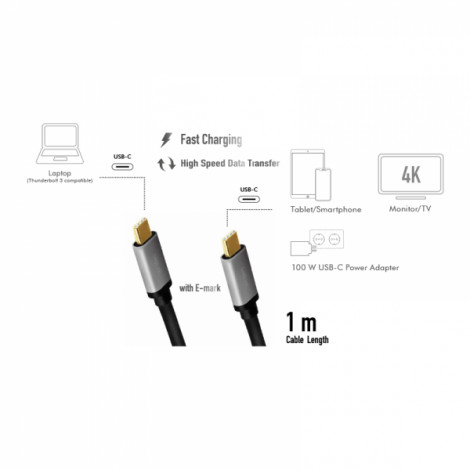 Logilink USB 3.2 Gen 2 cable, C/M to C/M, 4K/60Hz, PD,alu CUA0107 1 m, USB-C male, USB-C male