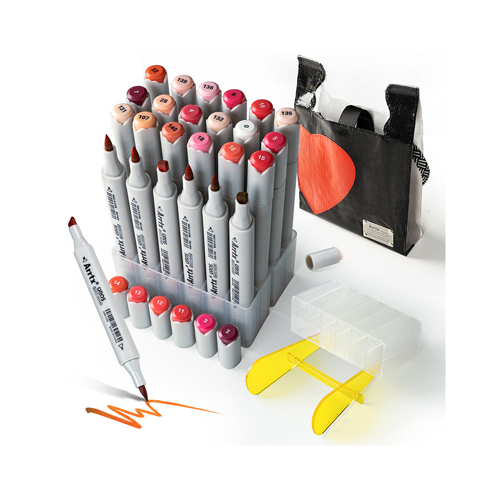 Dvipusiai markeriai - flomasteriai ARRTX Oros, 24 spalvų, raudono atspalvio