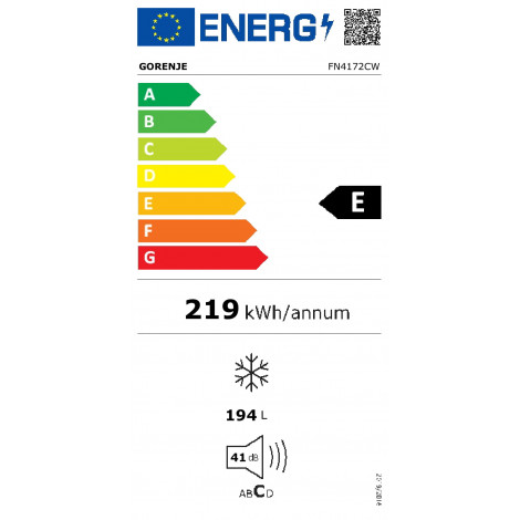 Gorenje Freezer FN4172CW Energy efficiency class E, Upright, Free standing, Height 169.1 cm, Total net capacity 194 L, No Frost 