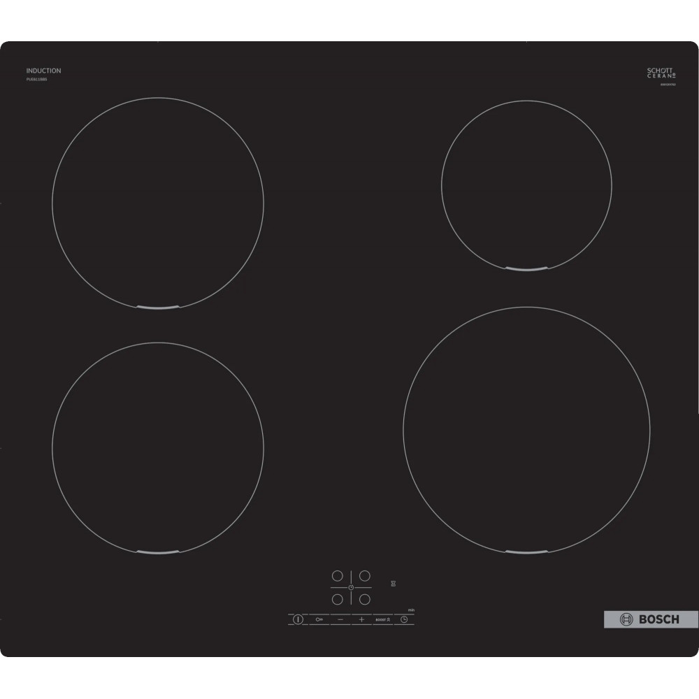 Bosch Hob PUE611BB5E Induction, Number of burners/cooking zones 4, Touch, Timer, Black