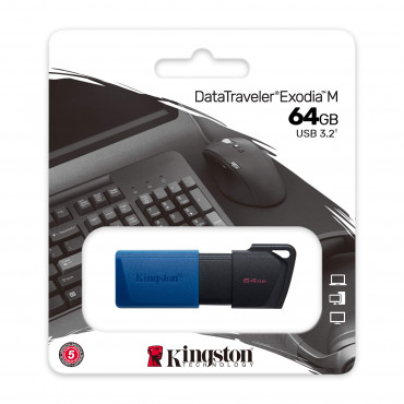 Kingston USB 3.2 Flash Drive DataTraveler Exodia M 64 GB, USB 3.2, Black/Blue