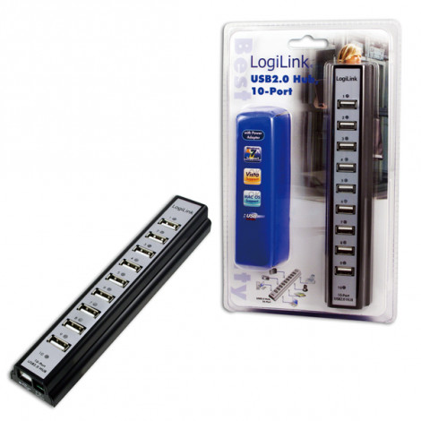 Logilink USB 2.0 Hub-10 port whit power adapter