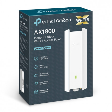 TP-LINK AX1800 Indoor/Outdoor WiFi 6 Access Point EAP610-Outdoor 802.11ax, 2.4 GHz/5 GHz, 1201+574 Mbit/s, 10/100/1000 Mbit/s, E