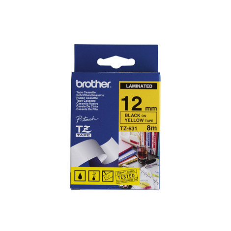 Brother TZe-631 Laminated Tape Black on Yellow, TZe, 8 m, 1.2 cm