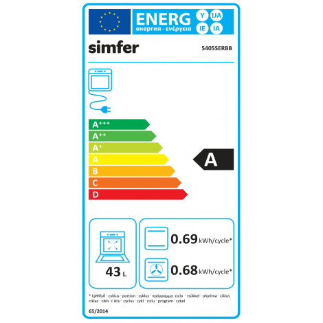 Simfer Cooker 5405SERBB Hob type Gas, Oven type Electric, White, Width 50 cm, Electronic ignition, 43 L, Depth 60 cm