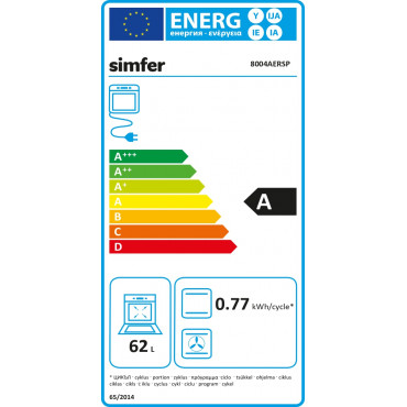 Simfer Oven 8004AERSP 62 L, 4 (0+3) Function, Easy to Clean, Mechanical control, Height 60 cm, Width 60 cm, Black