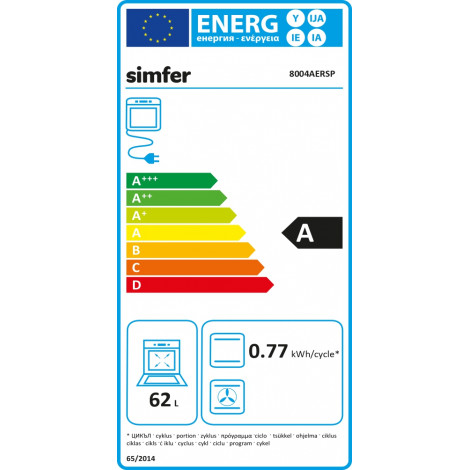 Simfer Oven 8004AERSP 62 L, 4 (0+3) Function, Easy to Clean, Mechanical control, Height 60 cm, Width 60 cm, Black