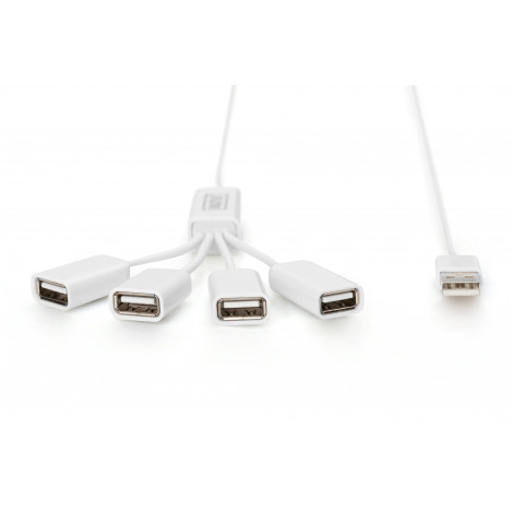 Digitus USB 2.0 Cable Hub, 4-Port 4x USB A/F, 1x USB A male, DC2.5mm (PSU not incl.) DA-70216