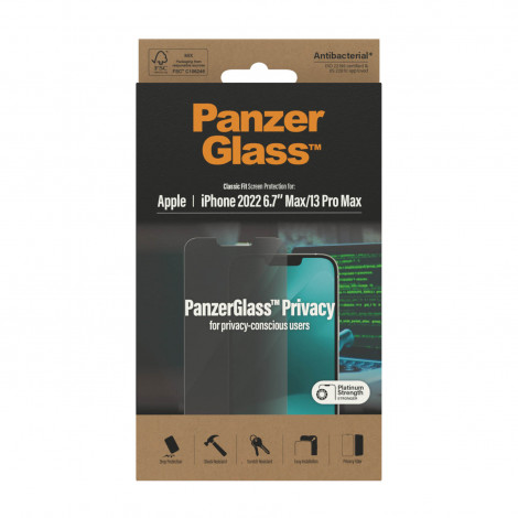 PanzerGlass Screen protector, Apple, iPhone 14 Plus/13 Pro Max, Glass, Black, Privacy