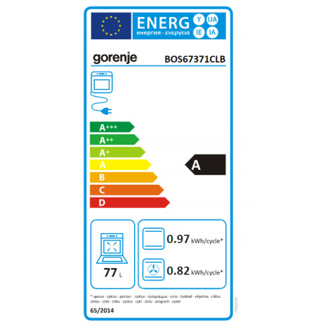 Gorenje Oven BOS67371CLB 77 L, Built in, EcoClean, Mechanical, Steam function, Height 59.5 cm, Width 59.5 cm, Black