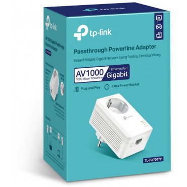 TP-LINK AV1000 Gigabit Passthrough Powerline Adapter TL-PA7017P 1000 Mbit/s, Ethernet LAN (RJ-45) ports 1, No Wi-Fi, Extra socke