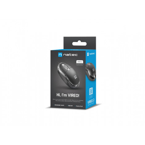 Natec Mouse, Vireo 2, Wired, 1000 DPI, Optical, Black