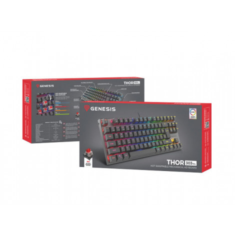 Genesis THOR 303 TKL, Mechanical Gaming Keyboard, RGB LED light, US, Black, Wired, USB Type-A