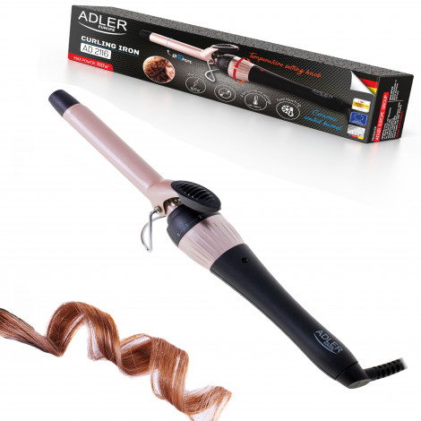 Adler Curling Iron AD 2116 Ceramic heating system, Barrel diameter 19 mm, Temperature (max) 200 C, 36 W, Black/Pink