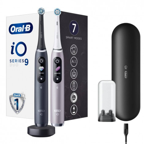 Oral-B Electric Toothbrush iO 9 Series Duo Rechargeable, For adults, Number of brush heads included 2, Black Onyx/Rose, Number o