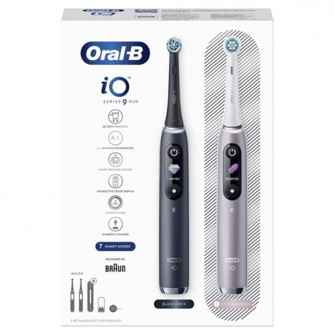 Oral-B Electric Toothbrush iO 9 Series Duo Rechargeable, For adults, Number of brush heads included 2, Black Onyx/Rose, Number o