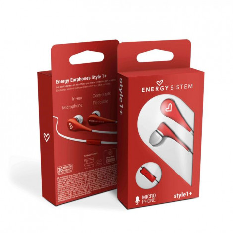 Energy Sistem Earphones Style 1+ 3.5 mm, In-ear/Ear-hook, Microphone, Red