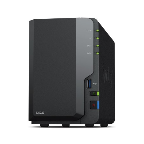 Synology DS223 Up to 2 HDD/SSD Hot-Swap, RTD1619B, Processor frequency 1.7 GHz, 2 GB, DDR4, RAID Basic, JBOD, RAID 0, RAID 1, 1x