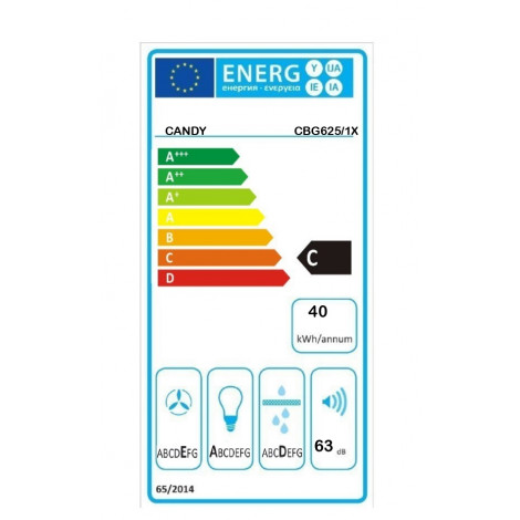 Candy Hood CBG625/1X Wall mounted, Energy efficiency class C, Width 52 cm, 207 m /h, Mechanical, Stainless Steel, LED