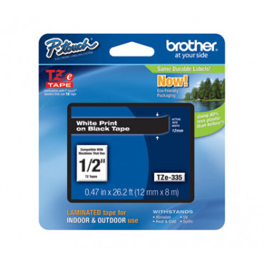 Brother TZe-335 Laminated Tape White on Black, TZe, 8 m, 1.2 cm