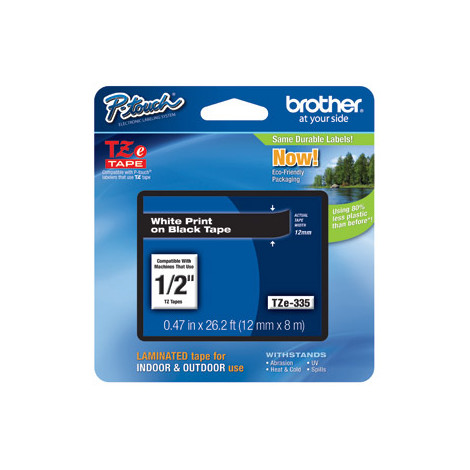 Brother TZe-335 Laminated Tape White on Black, TZe, 8 m, 1.2 cm