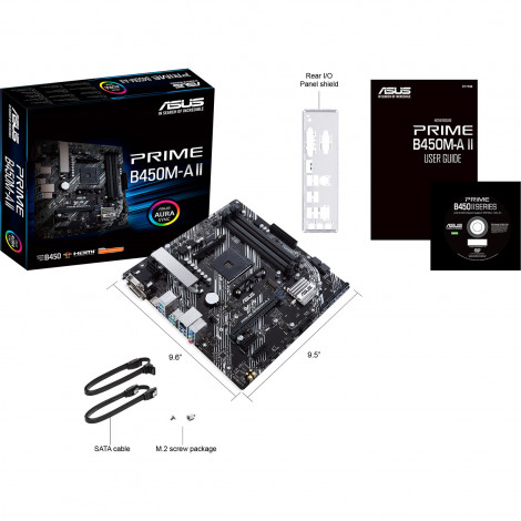 Asus PRIME B450M-A II Memory slots 4, Number of SATA connectors 6 x SATA III, max 128GB, Chipset AMD B, Processor family AMD, Mi