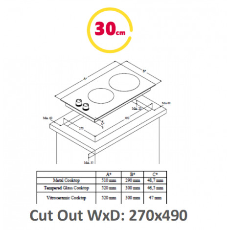 Simfer Hob H3.200.VGRIM Gas, Number of burners/cooking zones 2, Rotary knobs, Stainless steel