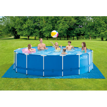 Intex Metal Frame Pool Set with Filter Pump, Safety Ladder, Ground Cloth, Cover Blue, Age 6+, 457x122 cm