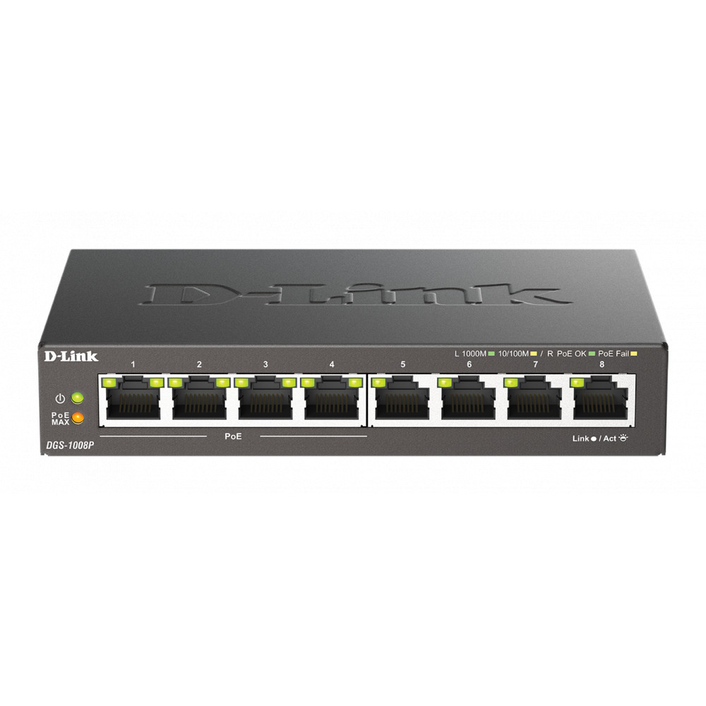 D-Link 8-Port Gigabit PoE Switch DGS-1008P Unmanaged, Desktop