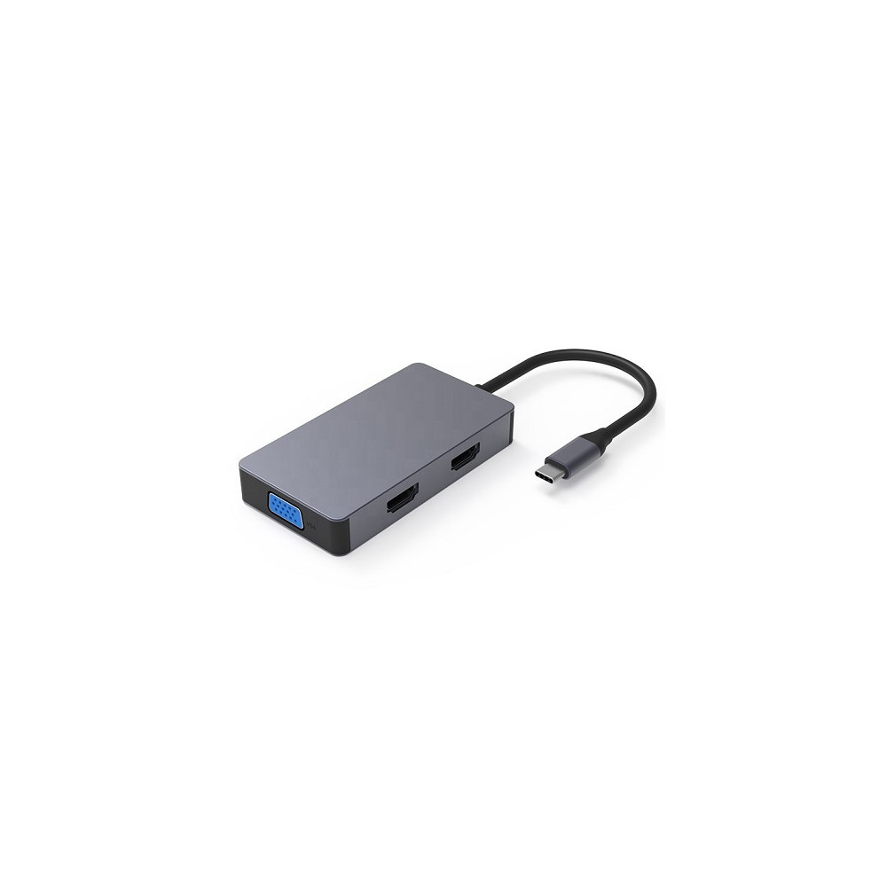 Adapteris USB Type-C - 2x HDMI, 1x VGA, 1x USB Type-A, 1x USB Type-C PD60W