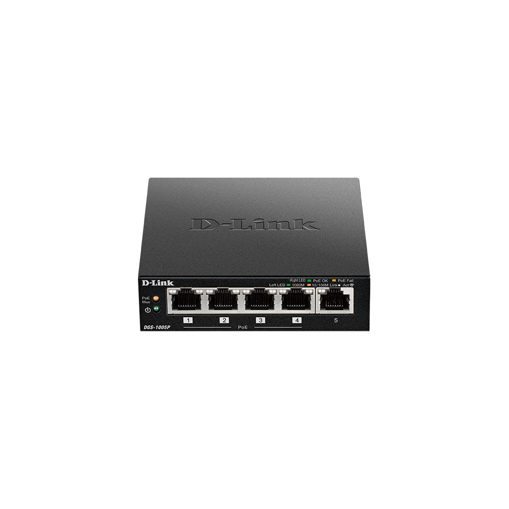 D-Link Switch DGS-1005P Unmanaged, Desktop, 1 Gbps (RJ-45) ports quantity 5, PoE ports quantity 4, Power supply type External