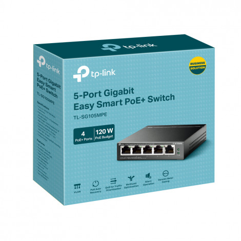 TP-LINK 5-Port Gigabit Easy Smart Switch with 4-Port PoE+ TL-SG105MPE Managed L2, Desktop, Ethernet LAN (RJ-45) ports 5
