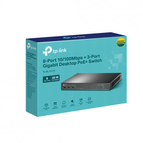 TP-LINK 8-Port 10/100Mbps+3-Port Gigabit Desktop Switch with 8-Port PoE+ TL-SL1311P Unmanaged, Desktop, Ethernet LAN (RJ-45) por