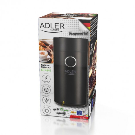 Adler Coffee grinder AD4446bs 150 W, Coffee beans capacity 75 g, Lid safety switch, Black