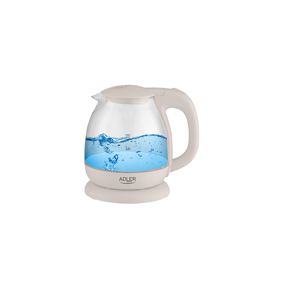 Adler Kettle AD 1283C Electric, 900 W, 1 L, Glass/Stainless steel, 360 rotational base, Cream